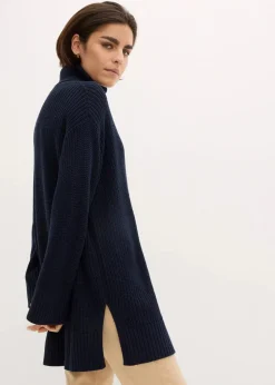 bonprix Bekleidung·Umstandsmode|Strickmode^Oversize-Rollkragenpullover aus Baumwoll-Mix dunkelblau