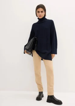 bonprix Bekleidung·Umstandsmode|Strickmode^Oversize-Rollkragenpullover aus Baumwoll-Mix dunkelblau