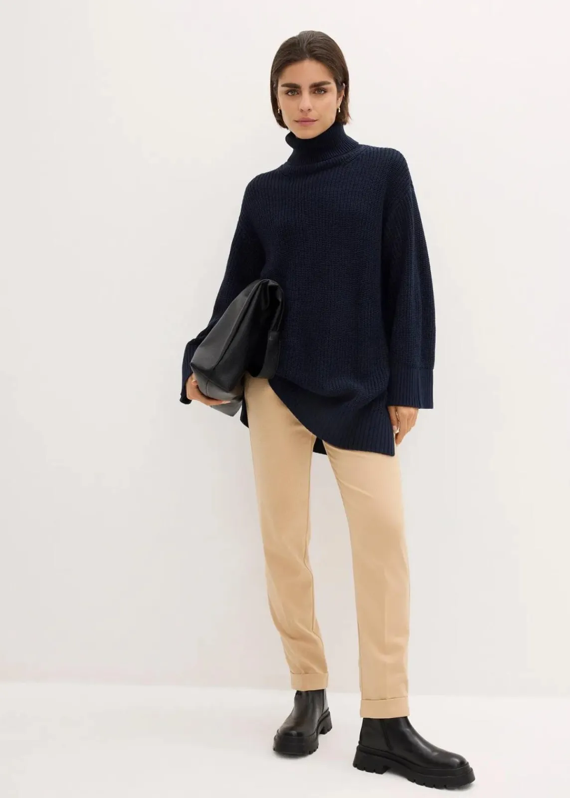 bonprix Bekleidung·Umstandsmode|Strickmode^Oversize-Rollkragenpullover aus Baumwoll-Mix dunkelblau