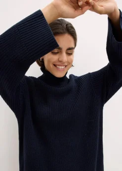 bonprix Bekleidung·Umstandsmode|Strickmode^Oversize-Rollkragenpullover aus Baumwoll-Mix dunkelblau