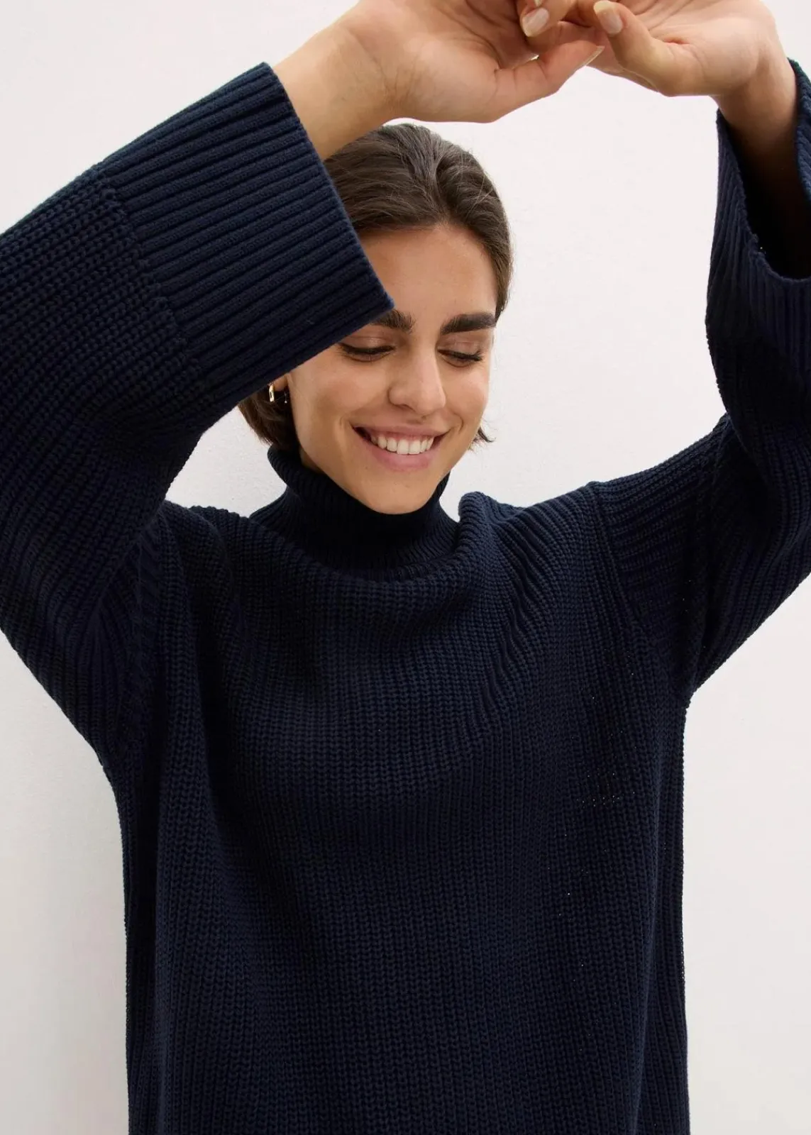 bonprix Bekleidung·Umstandsmode|Strickmode^Oversize-Rollkragenpullover aus Baumwoll-Mix dunkelblau