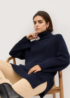 bonprix Bekleidung·Umstandsmode|Strickmode^Oversize-Rollkragenpullover aus Baumwoll-Mix dunkelblau