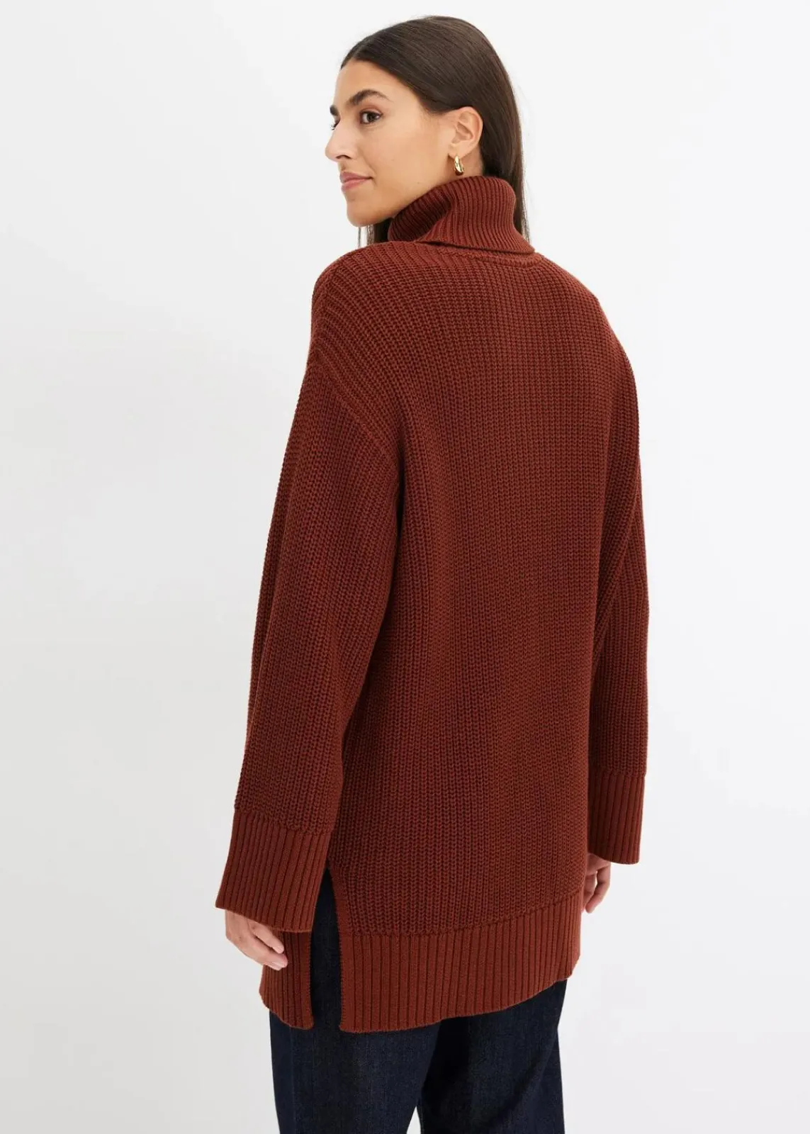 bonprix Bekleidung·Umstandsmode|Strickmode^Oversize-Rollkragenpullover aus Baumwoll-Mix mahagonibraun