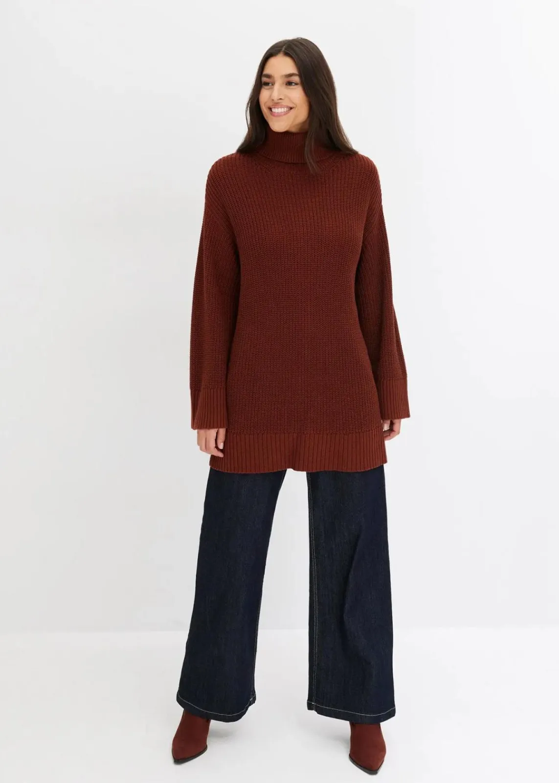 bonprix Bekleidung·Umstandsmode|Strickmode^Oversize-Rollkragenpullover aus Baumwoll-Mix mahagonibraun
