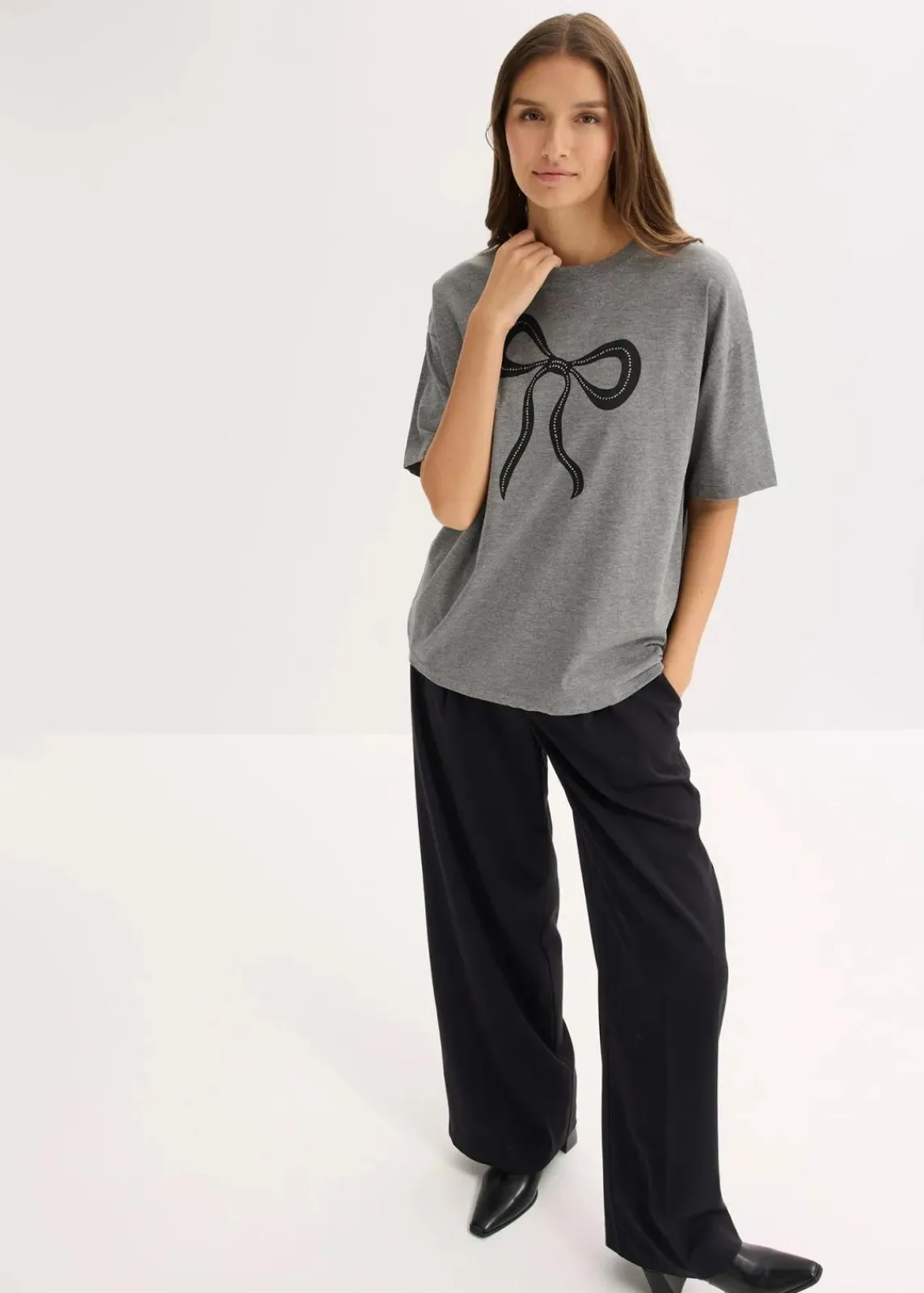 bonprix Nachhaltigere Materialien|Shirts & Tops^Oversize-Shirt grau meliert bedruckt