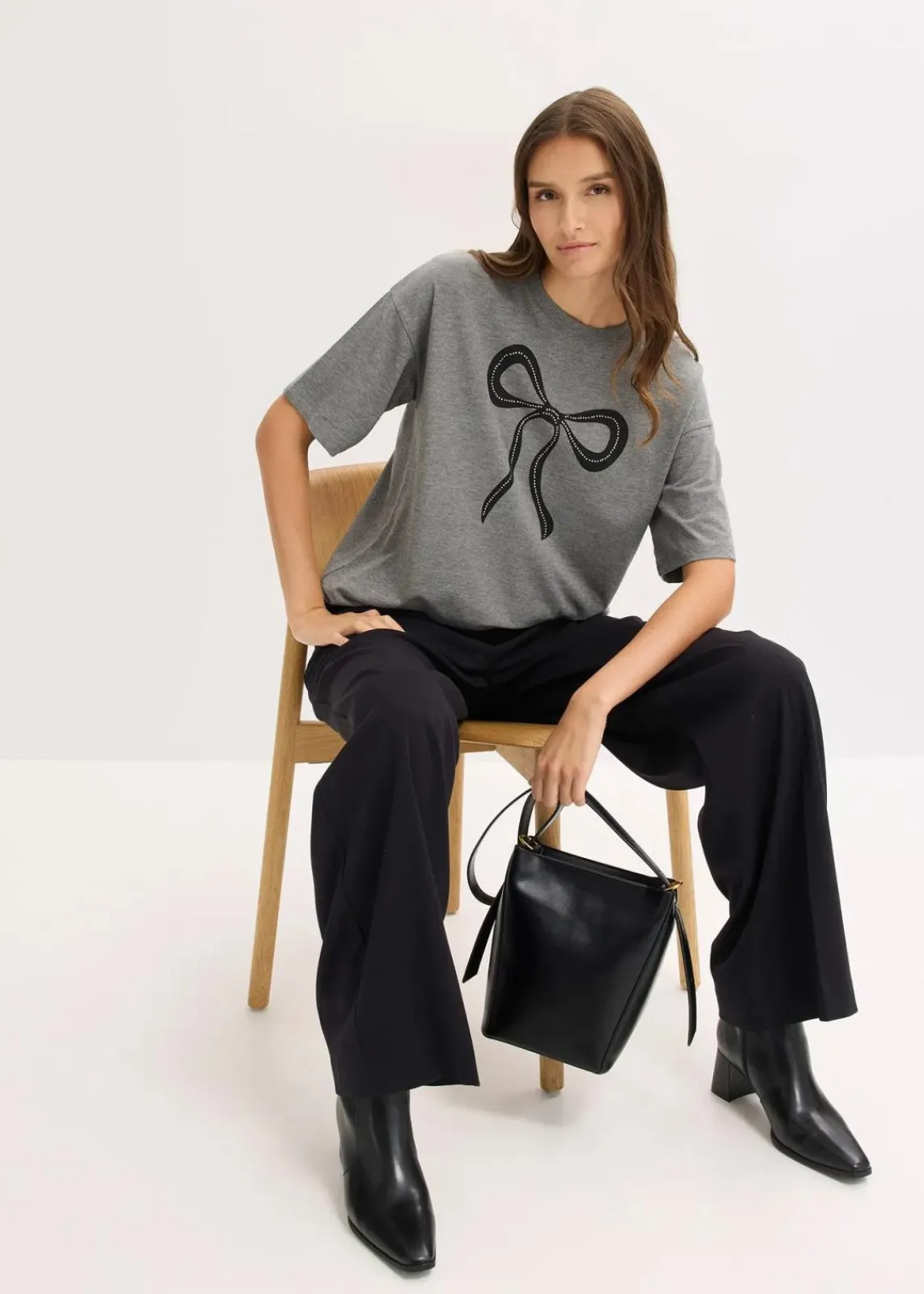 bonprix Nachhaltigere Materialien|Shirts & Tops^Oversize-Shirt grau meliert bedruckt