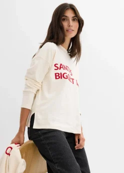 bonprix Shirts & Tops|Zweiteiler & Sets^Oversize-Shirt aus Baumwolle naturbeige/salsarot bedruckt