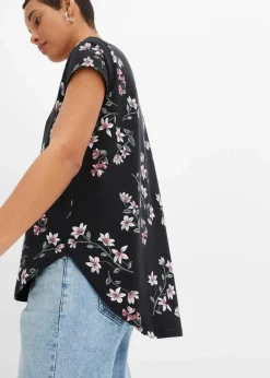 bonprix Shirts & Tops|Nachhaltigere Materialien^Oversize-Shirt aus Baumwoll-Mix schwarz / rosa geblümt