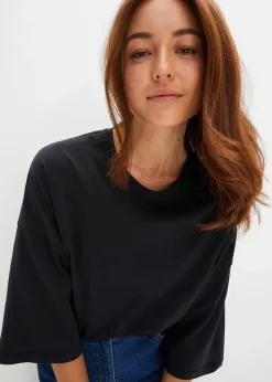bonprix Shirts & Tops|Nachhaltigere Materialien^Oversize-Shirt aus elastischem Bio-Baumwoll-Mix schwarz