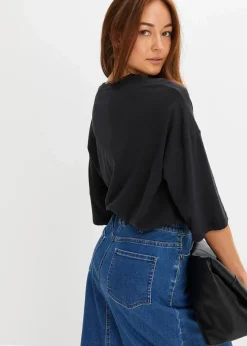 bonprix Shirts & Tops|Nachhaltigere Materialien^Oversize-Shirt aus elastischem Bio-Baumwoll-Mix schwarz