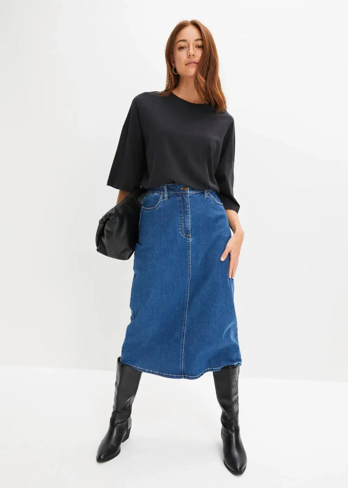 bonprix Shirts & Tops|Nachhaltigere Materialien^Oversize-Shirt aus elastischem Bio-Baumwoll-Mix schwarz