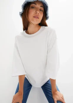 bonprix Nachhaltigere Materialien|Shirts & Tops^Oversize-Shirt aus elastischem Bio-Baumwoll-Mix weiß