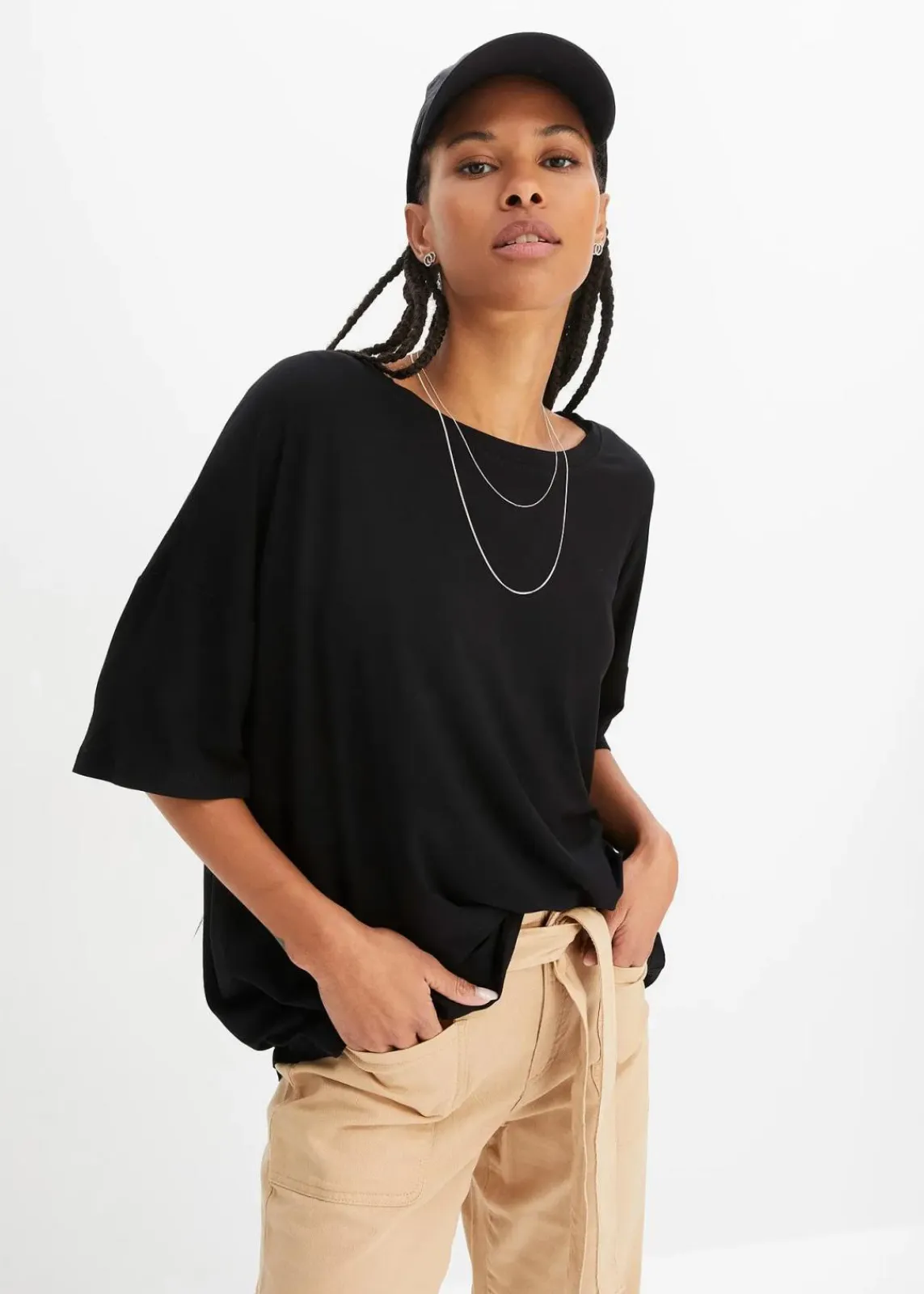 bonprix Nachhaltigere Materialien|Shirts & Tops^Oversize-Shirt aus fließender Viskose schwarz