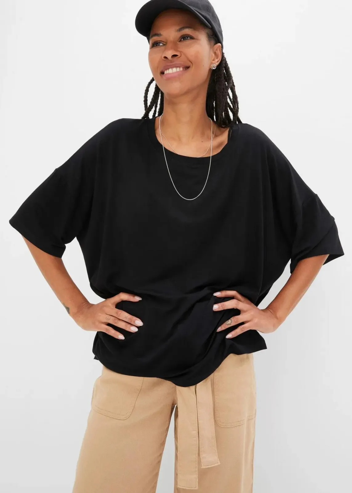 bonprix Nachhaltigere Materialien|Shirts & Tops^Oversize-Shirt aus fließender Viskose schwarz