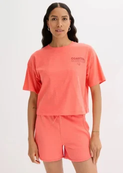 bonprix Nachhaltigere Materialien|Shirts & Tops^Oversize-Shirt aus reiner Bio-Baumwolle helllachs bedruckt