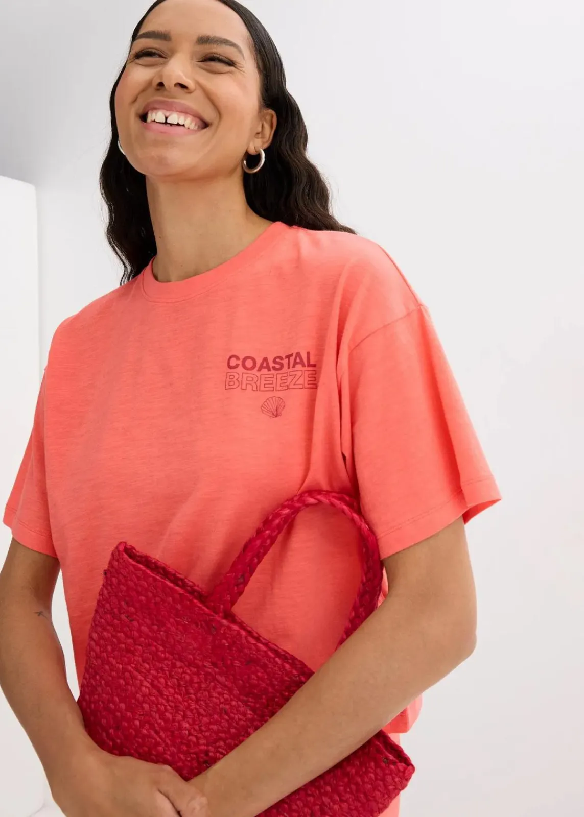 bonprix Nachhaltigere Materialien|Shirts & Tops^Oversize-Shirt aus reiner Bio-Baumwolle helllachs bedruckt