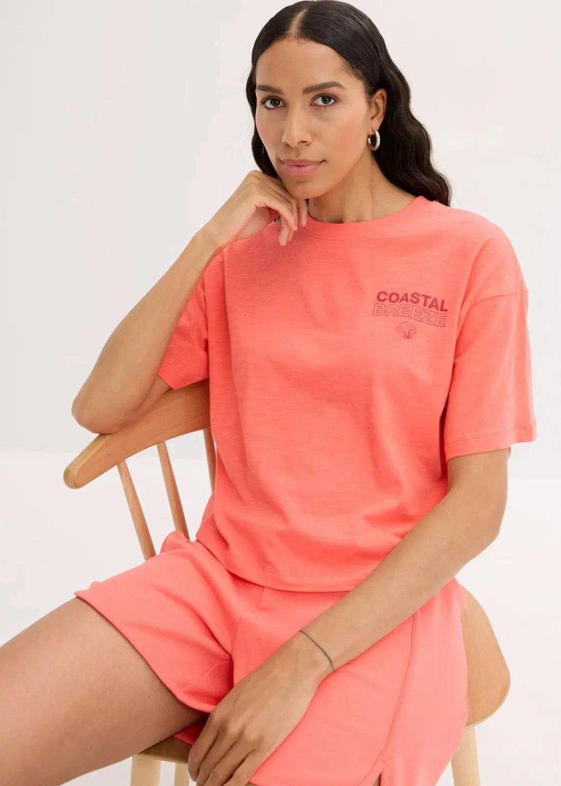 bonprix Nachhaltigere Materialien|Shirts & Tops^Oversize-Shirt aus reiner Bio-Baumwolle helllachs bedruckt