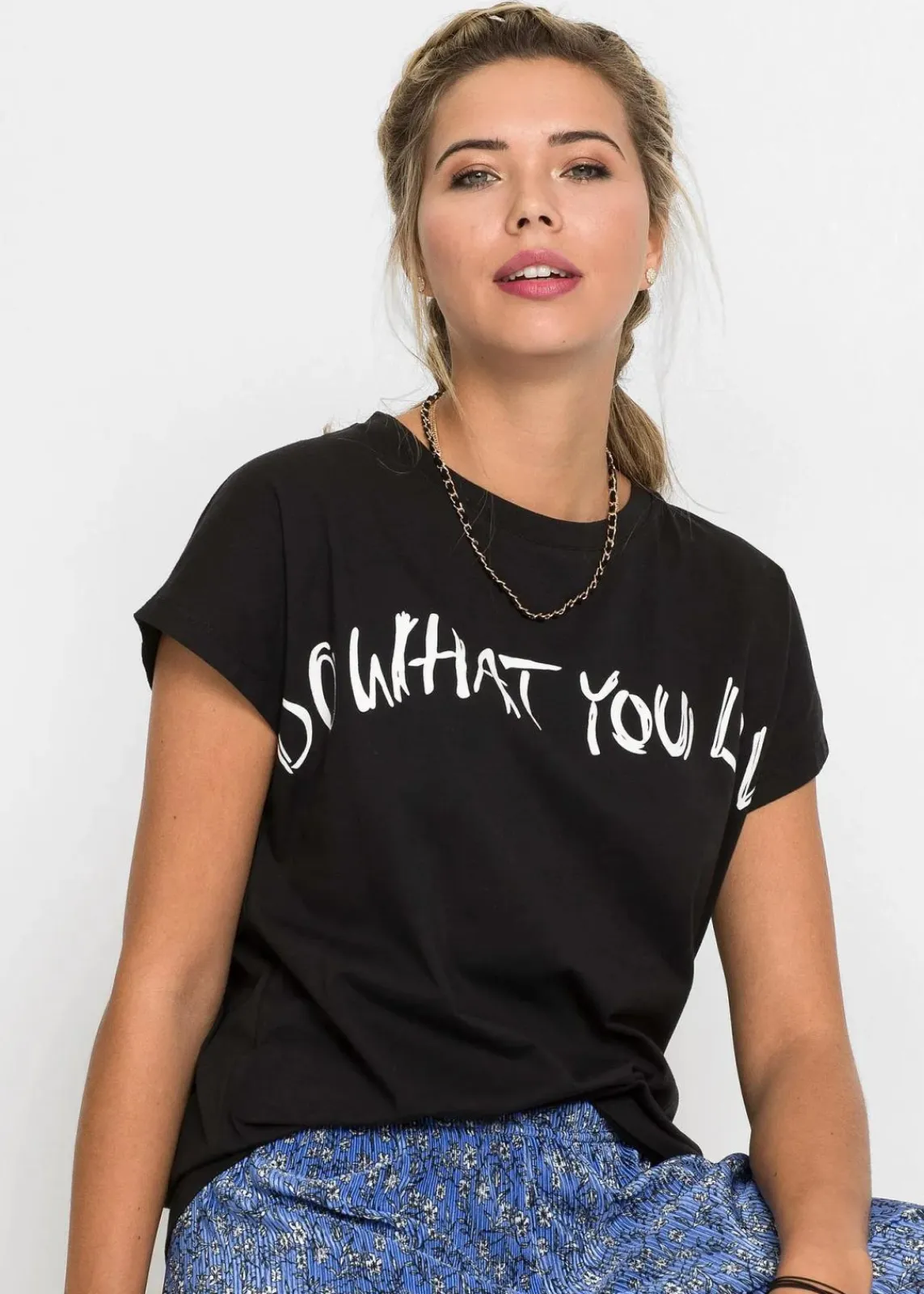 bonprix Nachhaltigere Materialien|Shirts & Tops^Oversize-Shirt aus reiner Bio-Baumwolle schwarz statement