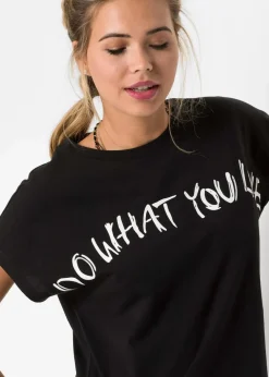 bonprix Nachhaltigere Materialien|Shirts & Tops^Oversize-Shirt aus reiner Bio-Baumwolle schwarz statement