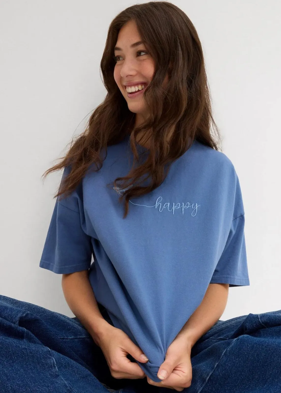 bonprix Nachhaltigere Materialien|Shirts & Tops^Oversize-Shirt aus reiner Bio-Baumwolle jeansblau used
