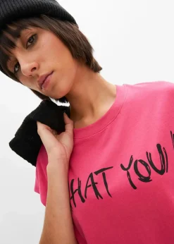 bonprix Shirts & Tops|Nachhaltigere Materialien^Oversize-Shirt aus reiner Bio-Baumwolle pinklady/schwarz bedruckt