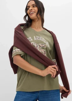 bonprix Shirts & Tops|Nachhaltigere Materialien^Oversize-Shirt aus reiner Bio-Baumwolle oliv leo