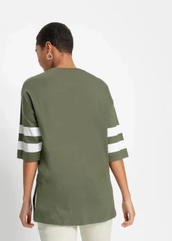 bonprix Nachhaltigere Materialien|Shirts & Tops^Oversize-Shirt aus reiner Bio-Baumwolle oliv/weiß bedruckt