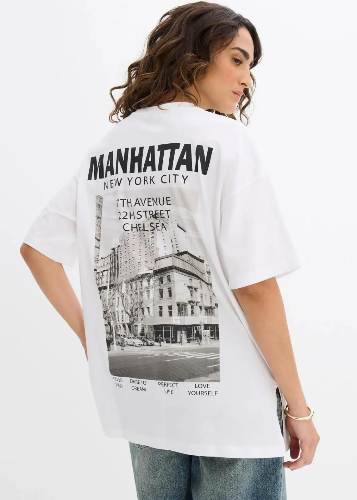 bonprix Nachhaltigere Materialien|Shirts & Tops^Oversize-Shirt aus reiner Bio-Baumwolle weiß bedruckt