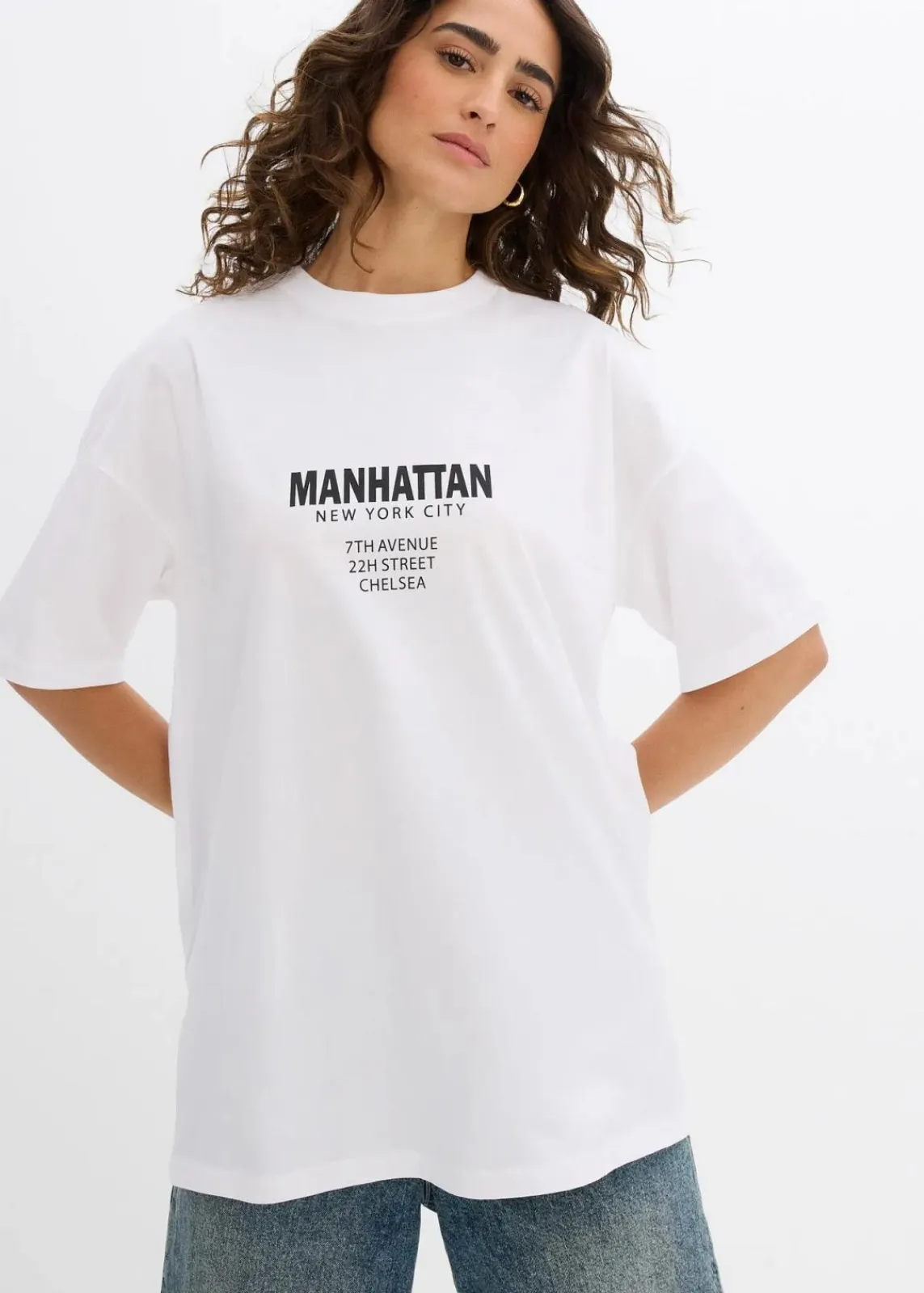 bonprix Nachhaltigere Materialien|Shirts & Tops^Oversize-Shirt aus reiner Bio-Baumwolle weiß bedruckt