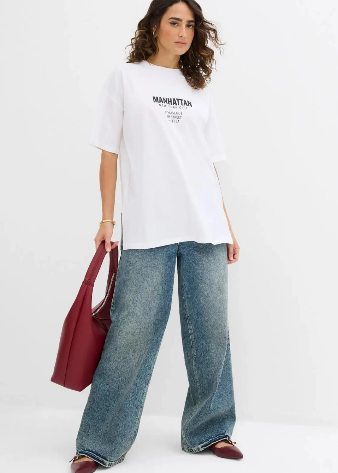 bonprix Nachhaltigere Materialien|Shirts & Tops^Oversize-Shirt aus reiner Bio-Baumwolle weiß bedruckt