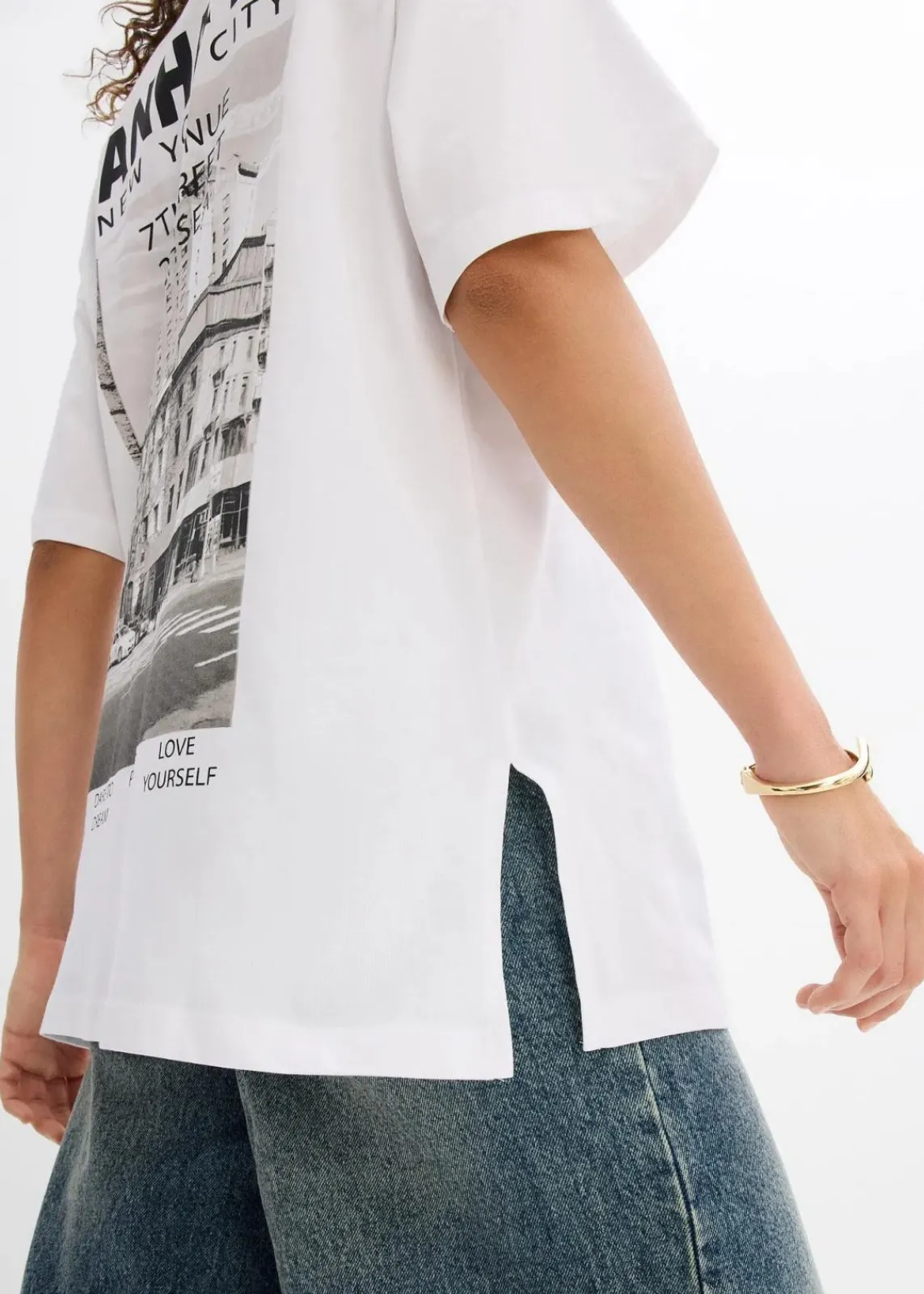 bonprix Nachhaltigere Materialien|Shirts & Tops^Oversize-Shirt aus reiner Bio-Baumwolle weiß bedruckt