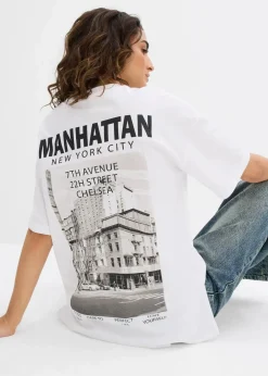 bonprix Nachhaltigere Materialien|Shirts & Tops^Oversize-Shirt aus reiner Bio-Baumwolle weiß bedruckt
