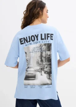 bonprix Shirts & Tops|Nachhaltigere Materialien^Oversize-Shirt aus reiner Bio-Baumwolle hellblau bedruckt