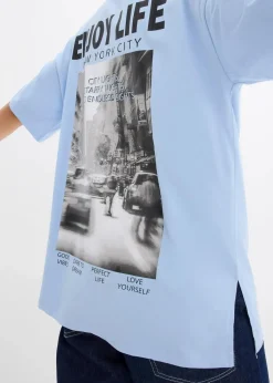 bonprix Shirts & Tops|Nachhaltigere Materialien^Oversize-Shirt aus reiner Bio-Baumwolle hellblau bedruckt