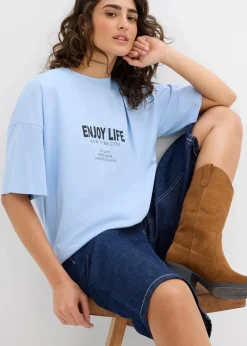 bonprix Shirts & Tops|Nachhaltigere Materialien^Oversize-Shirt aus reiner Bio-Baumwolle hellblau bedruckt