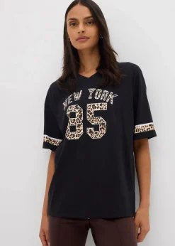 bonprix Nachhaltigere Materialien|Shirts & Tops^Oversize-Shirt aus reiner Bio-Baumwolle schwarz leo