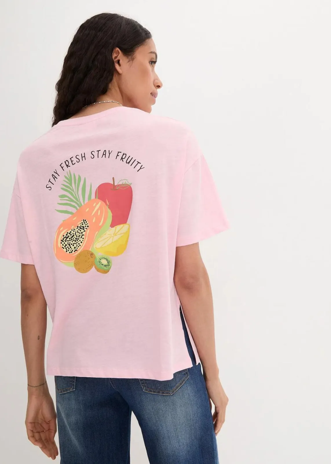bonprix Nachhaltigere Materialien|Shirts & Tops^Oversize-Shirt mit Druck puderrosa