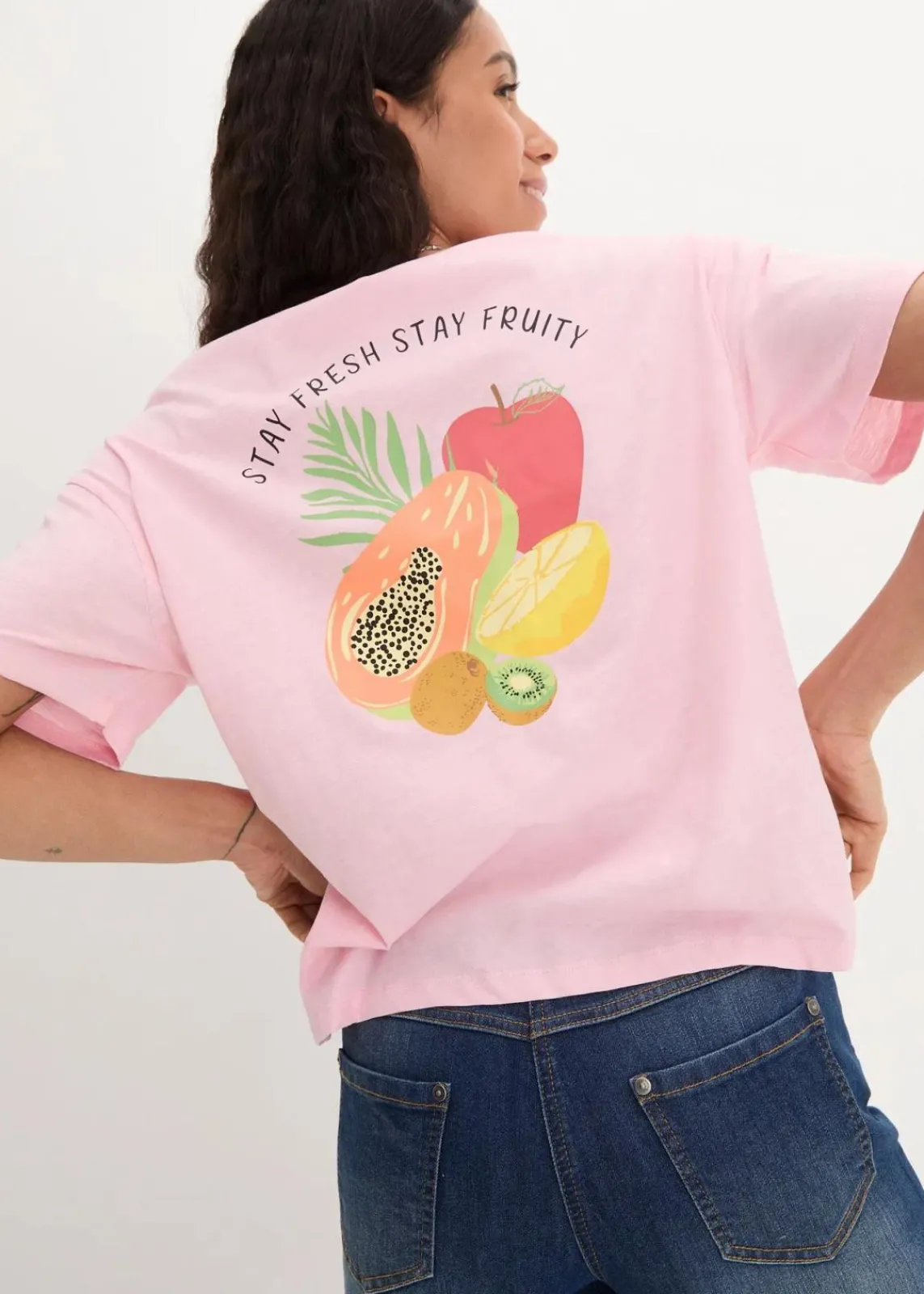 bonprix Nachhaltigere Materialien|Shirts & Tops^Oversize-Shirt mit Druck puderrosa