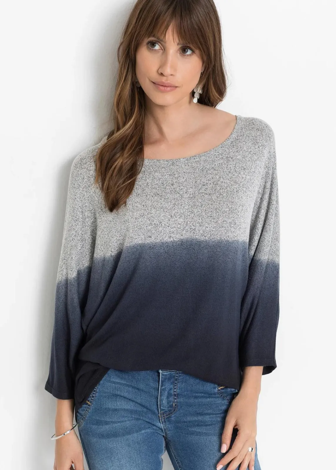 bonprix Shirts & Tops^Oversize-Shirt mit Farbverlauf grau/dunkelblau meliert