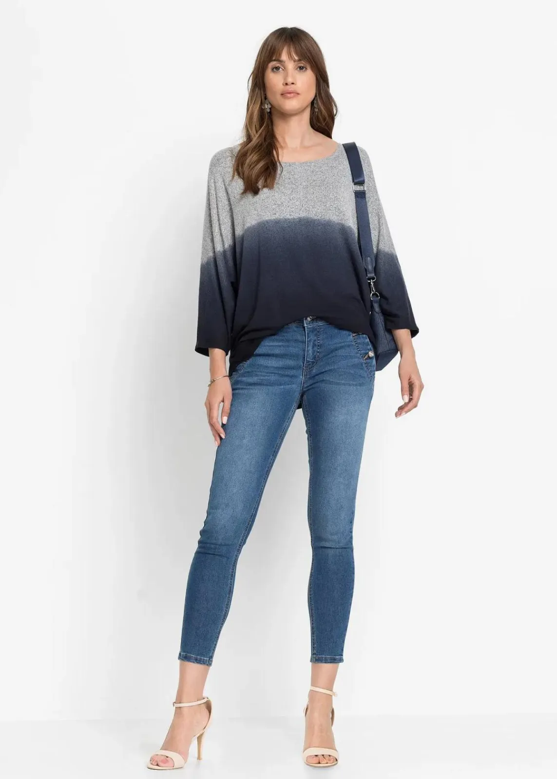 bonprix Shirts & Tops^Oversize-Shirt mit Farbverlauf grau/dunkelblau meliert