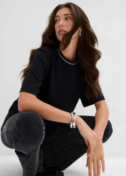 bonprix Shirts & Tops|Nachhaltigere Materialien^Oversize-Shirt mit Perlenbesatz schwarz