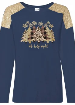 BODYFLIRT boutique Shirts & Tops^Oversize-Shirt mit Weihnachtsmotiv und schönen Pailletten dunkelblau
