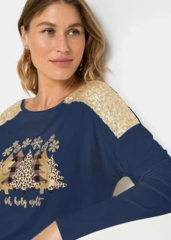 BODYFLIRT boutique Shirts & Tops^Oversize-Shirt mit Weihnachtsmotiv und schönen Pailletten dunkelblau