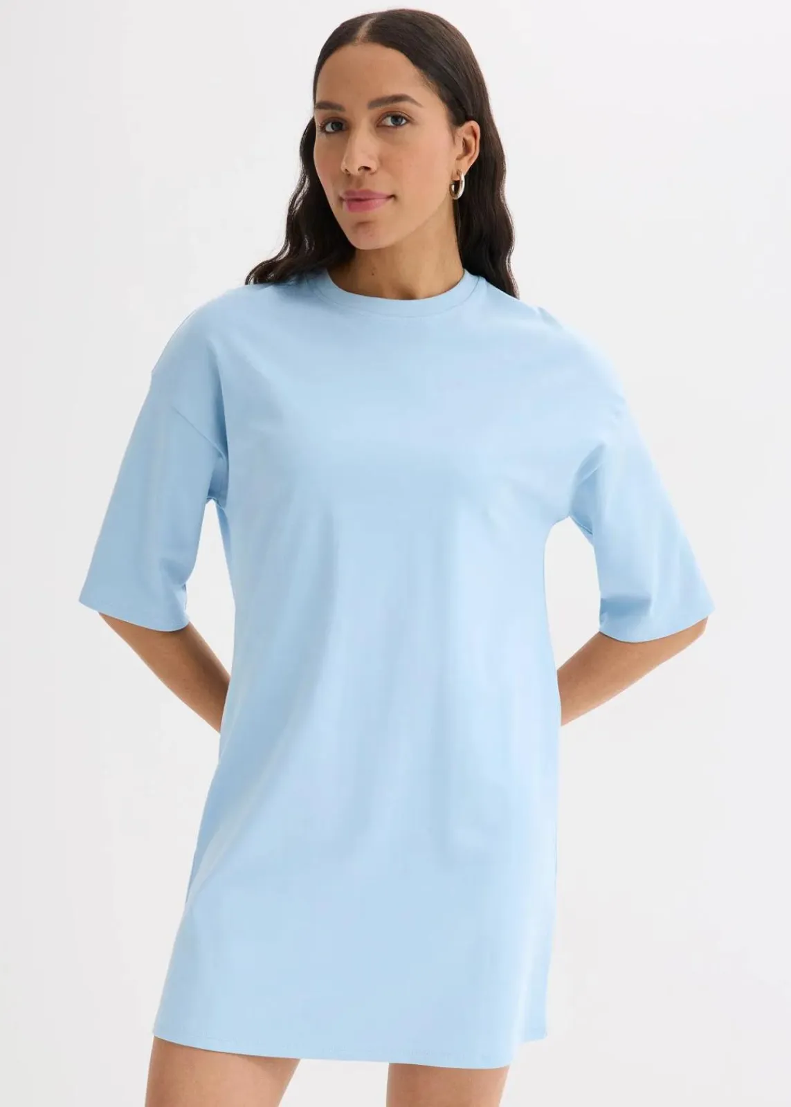 bonprix Nachhaltigere Materialien|Kleider^Oversize-Shirtkleid aus schwerer Bio-Baumwolle hellblau
