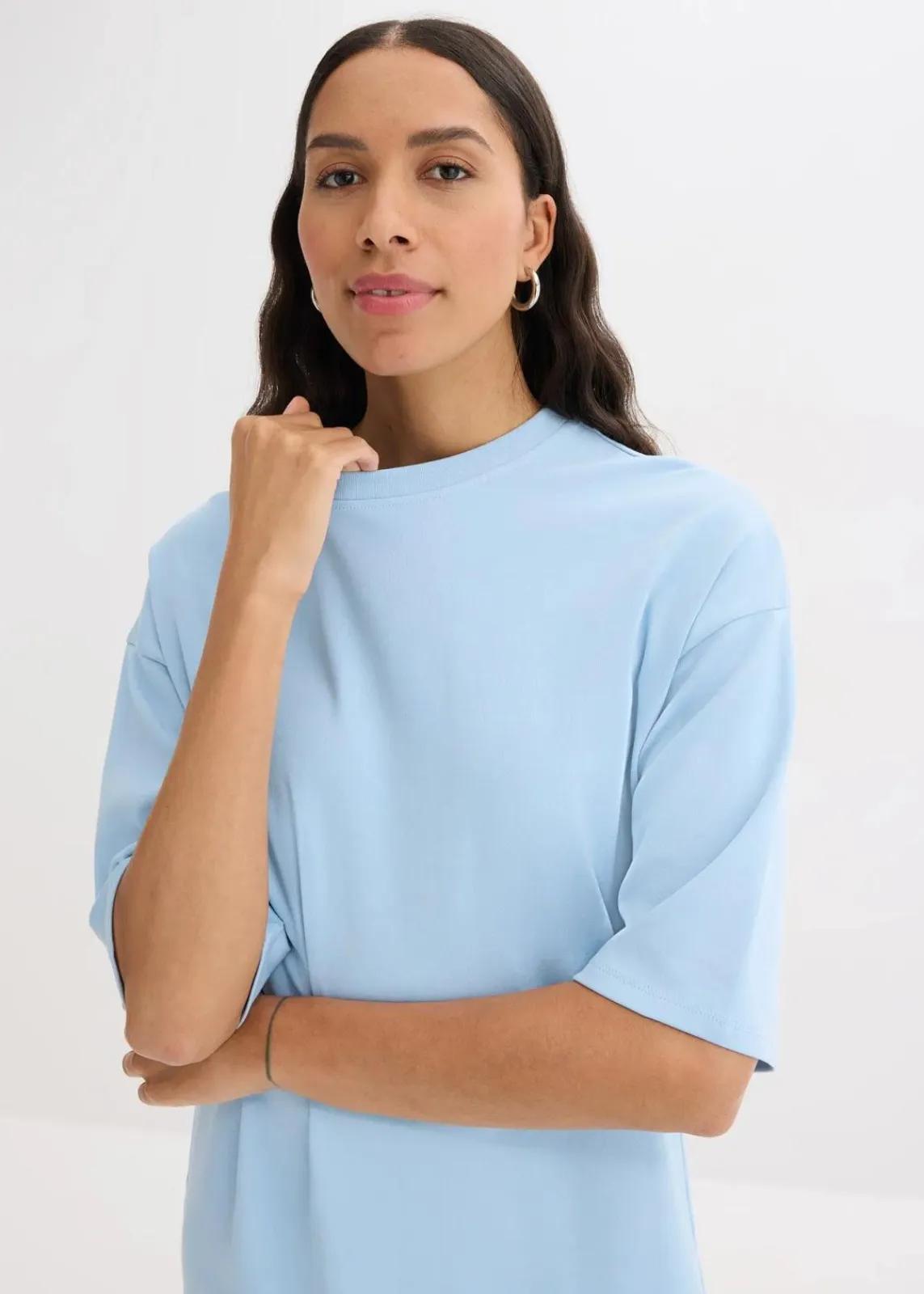 bonprix Nachhaltigere Materialien|Kleider^Oversize-Shirtkleid aus schwerer Bio-Baumwolle hellblau