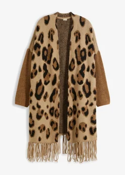 bonprix Bekleidung·Umstandsmode|Bekleidung·Jeans^Oversize-Strickjacke beige/braun/schwarz leo bedruckt