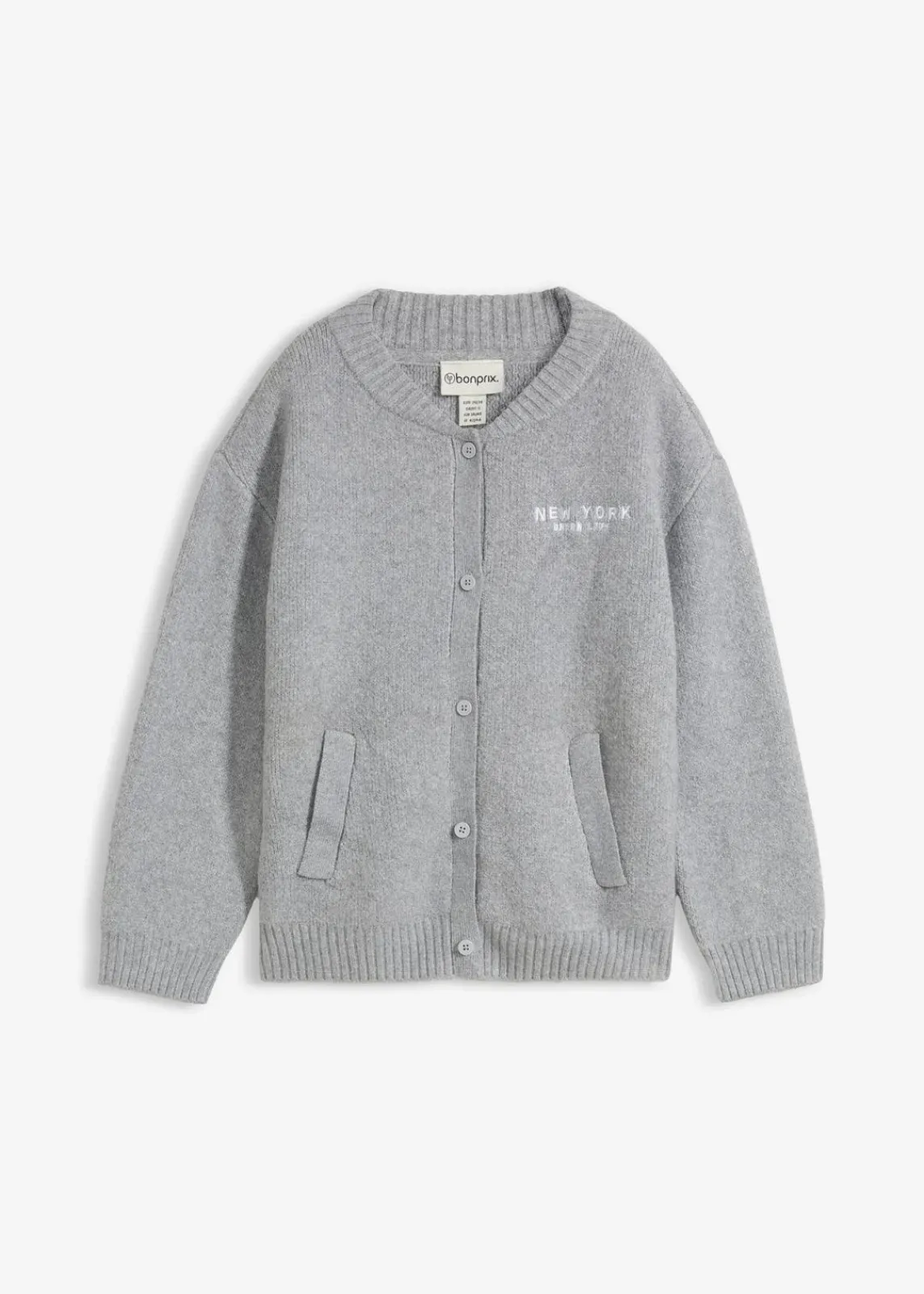 bonprix Bekleidung·Umstandsmode|Nachhaltigere Materialien^Oversize-Strickjacke hellgrau meliert/weiß