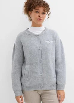 bonprix Bekleidung·Umstandsmode|Nachhaltigere Materialien^Oversize-Strickjacke hellgrau meliert/weiß