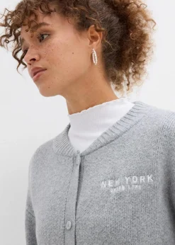 bonprix Bekleidung·Umstandsmode|Nachhaltigere Materialien^Oversize-Strickjacke hellgrau meliert/weiß