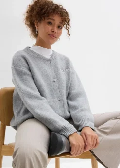 bonprix Bekleidung·Umstandsmode|Nachhaltigere Materialien^Oversize-Strickjacke hellgrau meliert/weiß